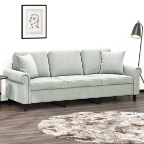 3-seater sofa with light gray velvet cushions 180 cm by , Sofas - Ref: Foro24-3200955, Price: 312,18 €, Discount: %