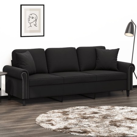 Sofá de 3 plazas con cojines terciopelo negro 180 cm de , Sofás - Ref: Foro24-3200960, Precio: 314,58 €, Descuento: %