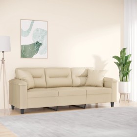 Sofá de 3 plazas con cojines tela microfibra color crema 180 cm de , Sofás - Ref: Foro24-3200981, Precio: 328,78 €, Descuento: %