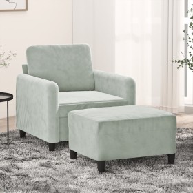 Hellgrauer Samtsessel mit Hocker 60 cm von , Sofas - Ref: Foro24-3201164, Preis: 225,53 €, Rabatt: %