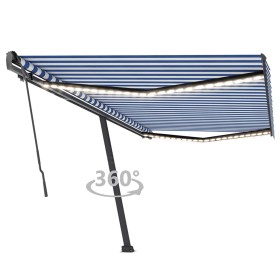 Toldo retráctil manual con luz LED azul y blanco 500x350 cm de , Toldos - Ref: Foro24-3069861, Precio: 630,99 €, Descuento: %