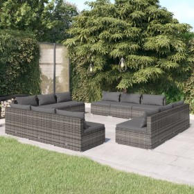 Garden furniture set 12 pieces gray synthetic rattan cushions by , Garden sets - Ref: Foro24-3101573, Price: 1,00 €, Discount: %