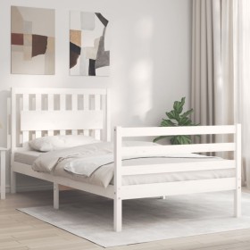 White solid wood bed frame with headboard 100x200 cm by , Beds and slatted bases - Ref: Foro24-3194302, Price: 122,99 €, Disc...