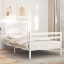 White solid wood bed frame with headboard 100x200 cm by , Beds and slatted bases - Ref: Foro24-3194302, Price: 122,23 €, Disc...