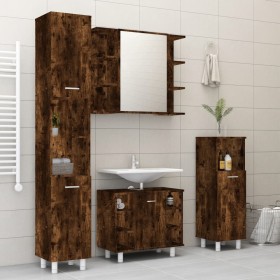 Set de muebles de baño 4 piezas madera contrachapada roble humo de , Muebles de baño - Ref: Foro24-3187612, Precio: 212,99 €,...