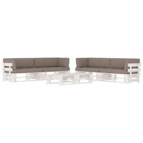 Pallet furniture 6 pieces and white impregnated pine wood cushions by , Garden sets - Ref: Foro24-3067005, Price: 673,99 €, D...