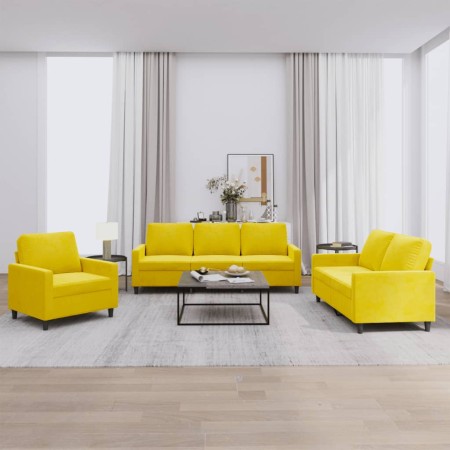 Yellow velvet 3-piece sofa set with cushions by , Sofas - Ref: Foro24-3201482, Price: 667,77 €, Discount: %