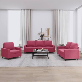 Red velvet 3-piece sofa set with cushions by , Sofas - Ref: Foro24-3201480, Price: 667,99 €, Discount: %