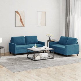 2-teilige Sofagarnitur aus blauem Samt mit Kissen von , Sofas - Ref: Foro24-3201505, Preis: 505,48 €, Rabatt: %