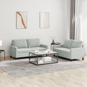 Sofagarnitur mit Kissen, 2-teilig, hellgrauer Samt von , Sofas - Ref: Foro24-3201496, Preis: 451,99 €, Rabatt: %