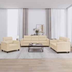 Sofa set with cushions 3 pieces cream microfiber fabric by , Sofas - Ref: Foro24-3202294, Price: 730,02 €, Discount: %