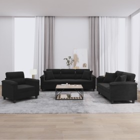 Sofa set with cushions 3 pieces black microfiber fabric by , Sofas - Ref: Foro24-3202305, Price: 755,99 €, Discount: %