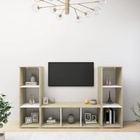 Living room furniture 3 pieces white engineered wood and Sonoma oak by , TV Furniture - Ref: Foro24-3079966, Price: 137,99 €,...