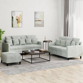 3-piece light gray velvet sofa set with cushions by , Sofas - Ref: Foro24-3201710, Price: 538,11 €, Discount: %