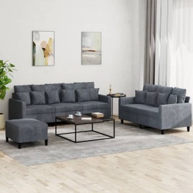 Dreiteilige Sofagarnitur aus dunkelgrauem Samt mit Kissen von , Sofas - Ref: Foro24-3201731, Preis: 585,99 €, Rabatt: %