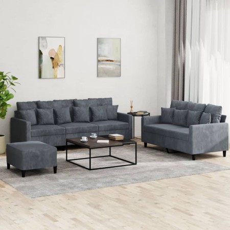 Dreiteilige Sofagarnitur aus dunkelgrauem Samt mit Kissen von , Sofas - Ref: Foro24-3201731, Preis: 617,48 €, Rabatt: %