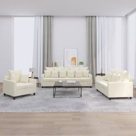 Cream velvet 3-piece sofa set with cushions by , Sofas - Ref: Foro24-3201688, Price: 673,99 €, Discount: %