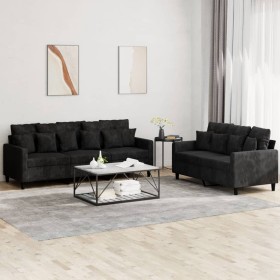 2-piece black velvet sofa set with cushions by , Sofas - Ref: Foro24-3201725, Price: 515,85 €, Discount: %