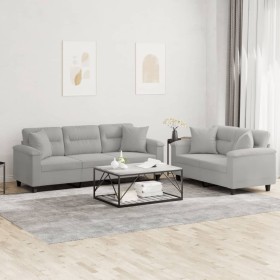 Sofa set with cushions 2 pieces light gray microfiber fabric by , Sofas - Ref: Foro24-3202351, Price: 605,99 €, Discount: %