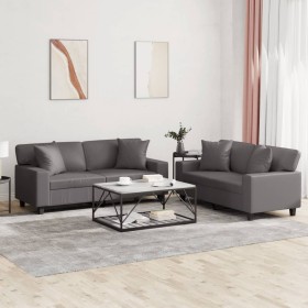 Gray synthetic leather 2-piece sofa set with cushions by , Sofas - Ref: Foro24-3201926, Price: 525,96 €, Discount: %