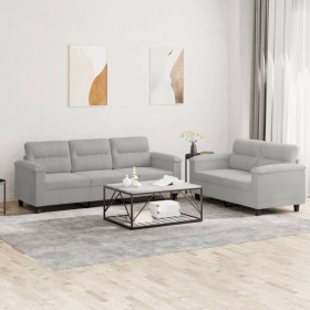 Sofagarnitur mit Kissen, 2-teilig, hellgrauer Mikrofaserstoff von , Sofas - Ref: Foro24-3202339, Preis: 560,65 €, Rabatt: %