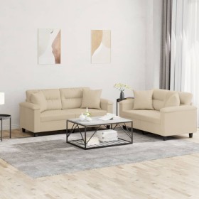 Sofagarnitur mit Kissen, 2-teilig, cremefarbener Mikrofaserstoff von , Sofas - Ref: Foro24-3202330, Preis: 521,99 €, Rabatt: %