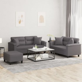 3-teilige Sofagarnitur aus grauem Kunstleder mit Kissen von , Sofas - Ref: Foro24-3202379, Preis: 553,50 €, Rabatt: %