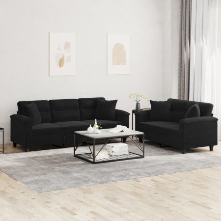 Sofagarnitur mit Kissen 2-teilig aus schwarzem Mikrofaserstoff von , Sofas - Ref: Foro24-3202353, Preis: 575,08 €, Rabatt: %