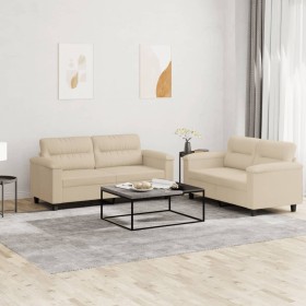 Sofa set with cushions 2 pieces cream microfiber fabric by , Sofas - Ref: Foro24-3202318, Price: 494,99 €, Discount: %