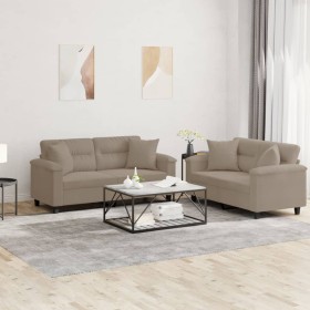 Sofagarnitur mit Kissen, 2-teilig, taupegrauer Mikrofaserstoff von , Sofas - Ref: Foro24-3202326, Preis: 509,79 €, Rabatt: %