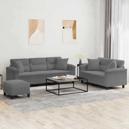 Sofagarnitur mit Kissen, 3-teilig, dunkelgrauer Mikrofaserstoff von , Sofas - Ref: Foro24-3202358, Preis: 681,58 €, Rabatt: %