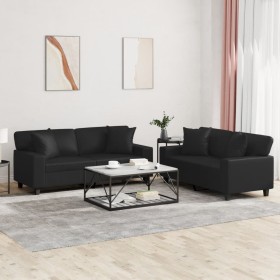 2-piece black synthetic leather sofa set with cushions by , Sofas - Ref: Foro24-3201924, Price: 560,62 €, Discount: %