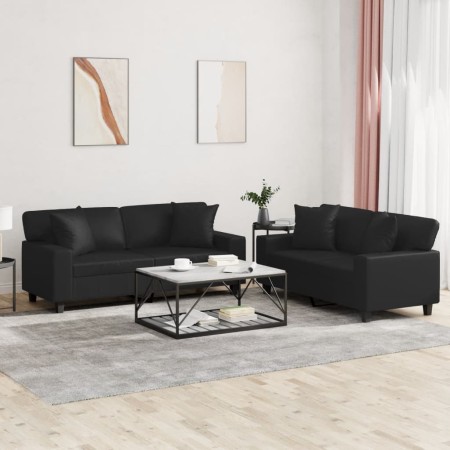 2-teilige Sofagarnitur aus schwarzem Kunstleder mit Kissen von , Sofas - Ref: Foro24-3201924, Preis: 560,62 €, Rabatt: %