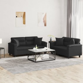 2-piece black synthetic leather sofa set with cushions by , Sofas - Ref: Foro24-3202372, Price: 511,19 €, Discount: %