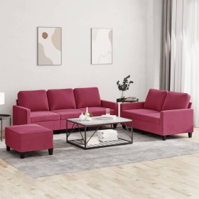 Dreiteilige Sofagarnitur aus rotem Samt mit Kissen von , Sofas - Ref: Foro24-3201530, Preis: 521,64 €, Rabatt: %