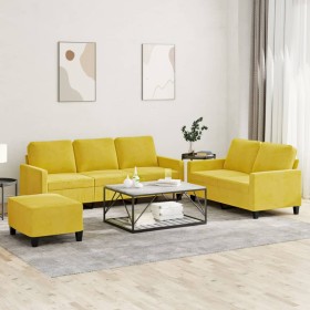 Yellow velvet 3-piece sofa set with cushions by , Sofas - Ref: Foro24-3201532, Price: 566,00 €, Discount: %