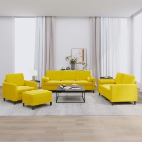 Yellow velvet 4-piece sofa set with cushions by , Sofas - Ref: Foro24-3201970, Price: 751,99 €, Discount: %