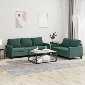 Zweiteilige Sofagarnitur aus dunkelgrünem Samt mit Kissen von , Sofas - Ref: Foro24-3201518, Preis: 515,36 €, Rabatt: %