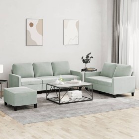 Sofagarnitur mit Kissen, 3-teilig, hellgrauer Samt von , Sofas - Ref: Foro24-3201526, Preis: 577,86 €, Rabatt: %