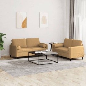 Brown velvet 2-piece sofa set with cushions by , Sofas - Ref: Foro24-3202001, Price: 489,99 €, Discount: %