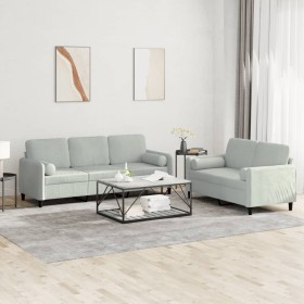 Sofagarnitur mit Kissen, 2-teilig, hellgrauer Samt von , Sofas - Ref: Foro24-3202034, Preis: 487,88 €, Rabatt: %