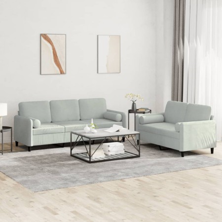 Sofagarnitur mit Kissen, 2-teilig, hellgrauer Samt von , Sofas - Ref: Foro24-3202034, Preis: 482,17 €, Rabatt: %