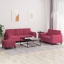 Red velvet 3-piece sofa set with cushions by , Sofas - Ref: Foro24-3202048, Price: 596,95 €, Discount: %