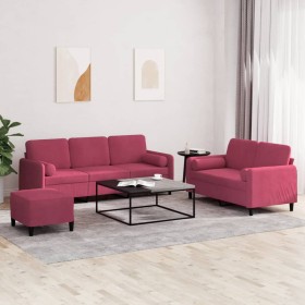 Red velvet 3-piece sofa set with cushions by , Sofas - Ref: Foro24-3202048, Price: 595,38 €, Discount: %