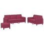 Red velvet 3-piece sofa set with cushions by , Sofas - Ref: Foro24-3202048, Price: 596,95 €, Discount: %