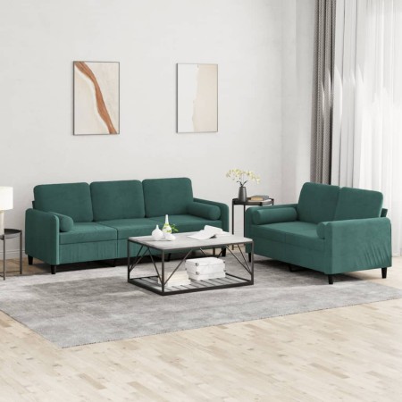 Zweiteilige Sofagarnitur aus dunkelgrünem Samt mit Kissen von , Sofas - Ref: Foro24-3202036, Preis: 559,50 €, Rabatt: %