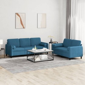 2-teilige Sofagarnitur aus blauem Samt mit Kissen von , Sofas - Ref: Foro24-3202043, Preis: 559,29 €, Rabatt: %