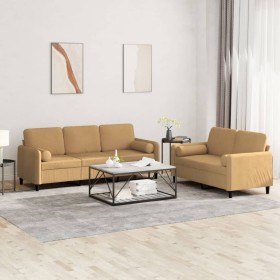 Brown velvet 2-piece sofa set with cushions by , Sofas - Ref: Foro24-3202041, Price: 526,19 €, Discount: %