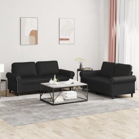 2-teilige Sofagarnitur aus schwarzem Kunstleder mit Kissen von , Sofas - Ref: Foro24-3202150, Preis: 469,99 €, Rabatt: %