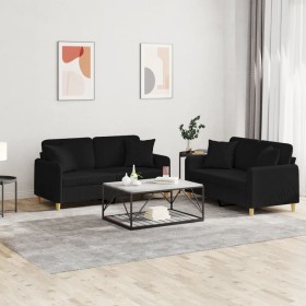 Sofa set with cushions 2 pieces black fabric by , Sofas - Ref: Foro24-3202106, Price: 462,58 €, Discount: %